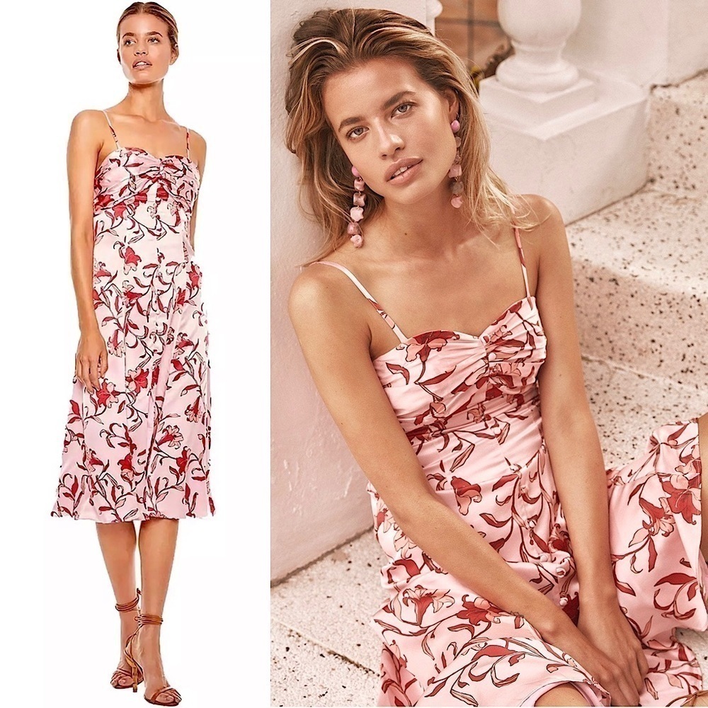 TALULAH Y2K Pink Floral Satin Sleeveless Ruched Button Front Midi Slip Dress S